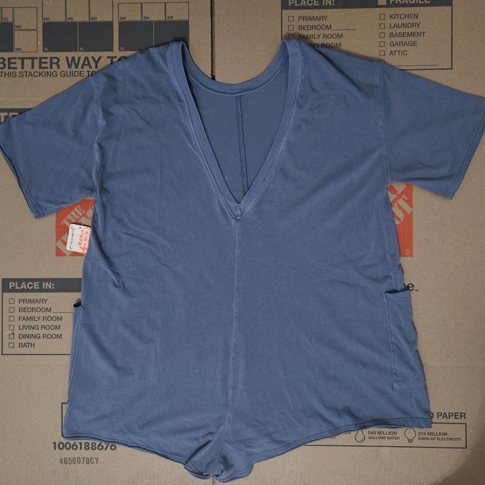 FP Movement by Free People Blue V-Neck Short Romper